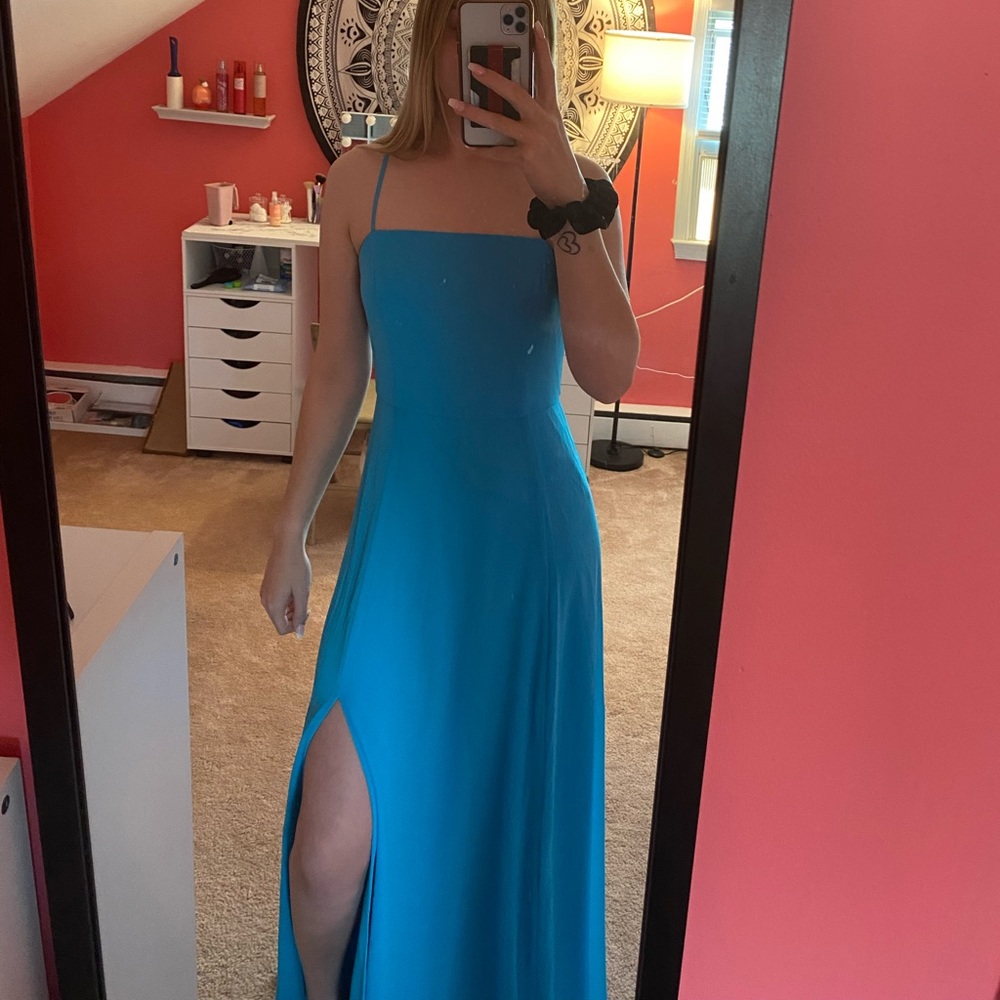 Elegant Blue Spaghetti Strap Dress